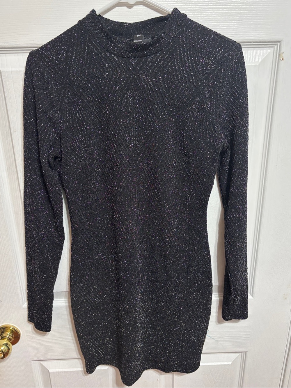 Windsor Black Metallic Ribbed Long Sleeve Dress